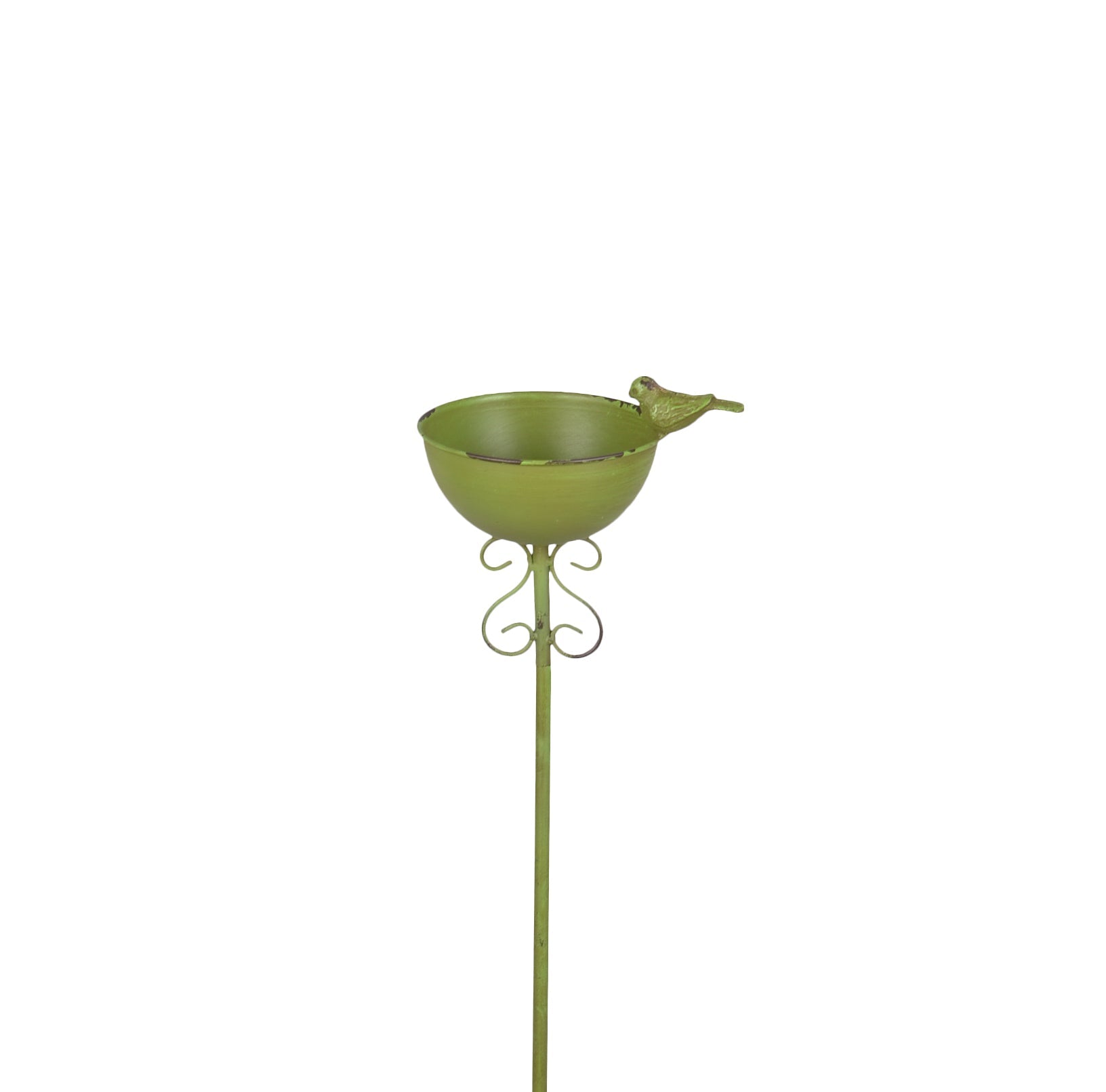 Vogeltränke auf Stab aus Eisen Grün gewischt 109cm Höhe Vogelbad mit Dekoschale 19x14 cm Gartendekoration für Wildvögel