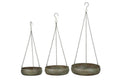 Vogelbad Dekorative Metallschalen mit Kette Grün 3er Set Pflanzschalen & Hängeschalen aus Eisen Vintage-Gartendekoration, Ø 19/ 23 / 27 cm