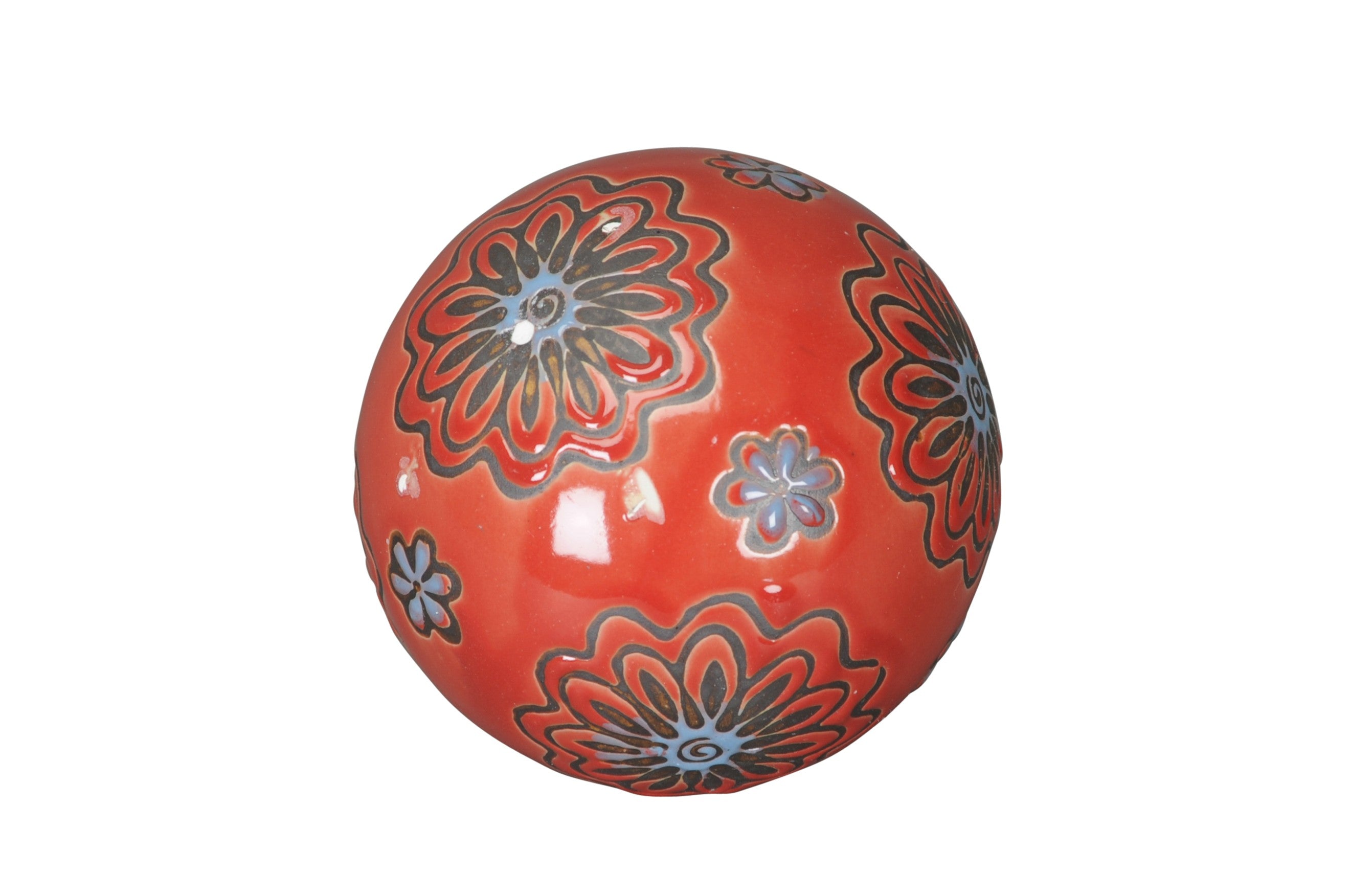 Schwimmkugel rot/blau Ø4cm/Ø6cm/Ø7,5cm Blüten Porzellan 3er Set Gartendekoration Schwimmende Deko Kugeln für Teich, Brunnen & Wasserschalen Elegante Garten Deko