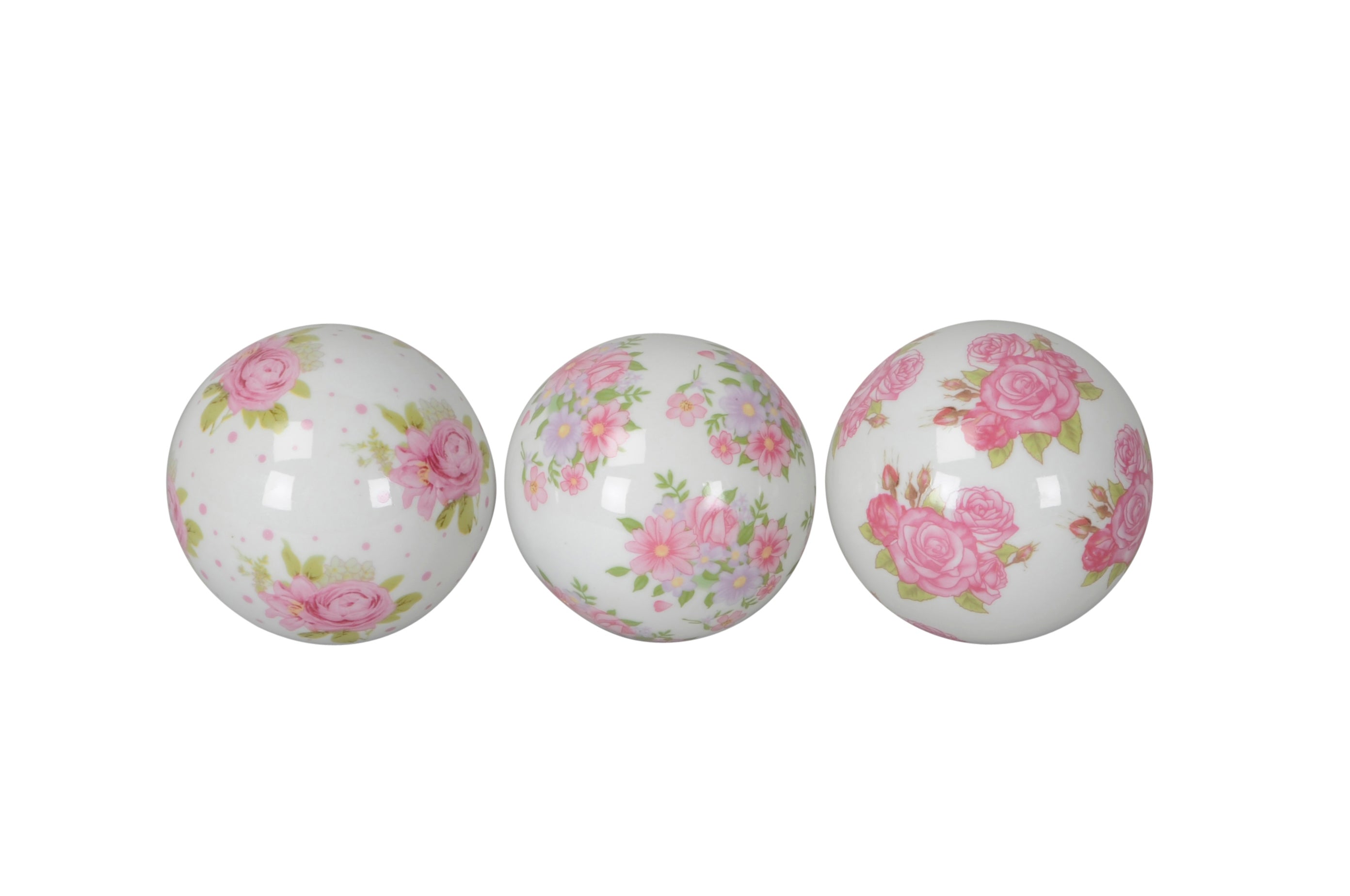 Schwimmkugel weiß/rosa Ø8cm/Ø10cm Blüten Porzellan 3er Set Gartendekoration Schwimmende Deko Kugeln für Teich, Brunnen & Wasserschalen Elegante Garten Deko 2Größen wählbar