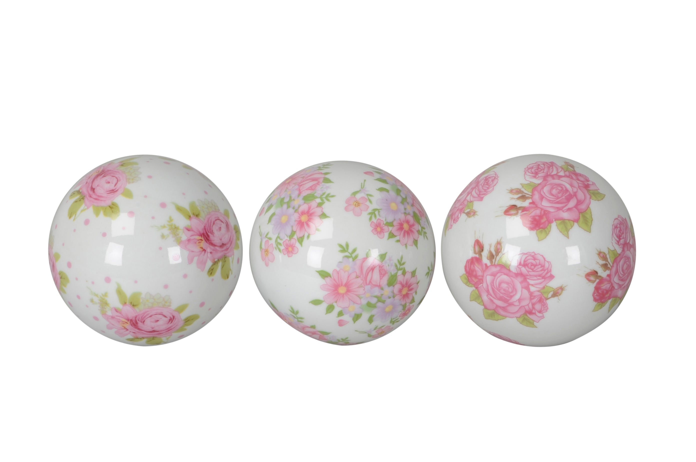 Schwimmkugel weiß/rosa Ø8cm/Ø10cm Blüten Porzellan 3er Set Gartendekoration Schwimmende Deko Kugeln für Teich, Brunnen & Wasserschalen Elegante Garten Deko 2Größen wählbar