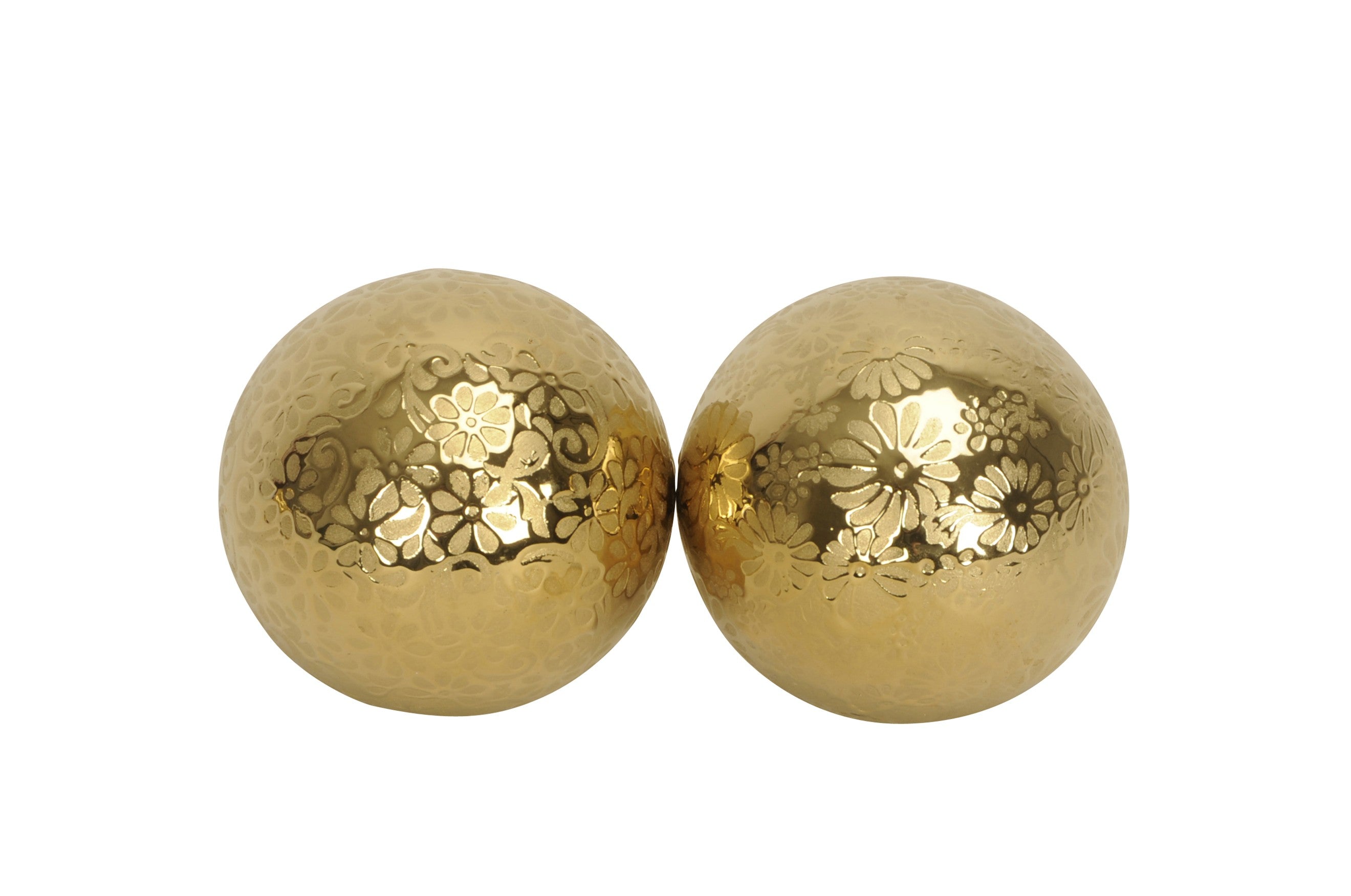 Schwimmkugel gold Ø8cm/Ø10cm Blüten Porzellan 2fach sort. Gartendekoration Schwimmende Deko Kugeln für Teich, Brunnen & Wasserschalen Elegante Garten Deko 2Größen wählbar