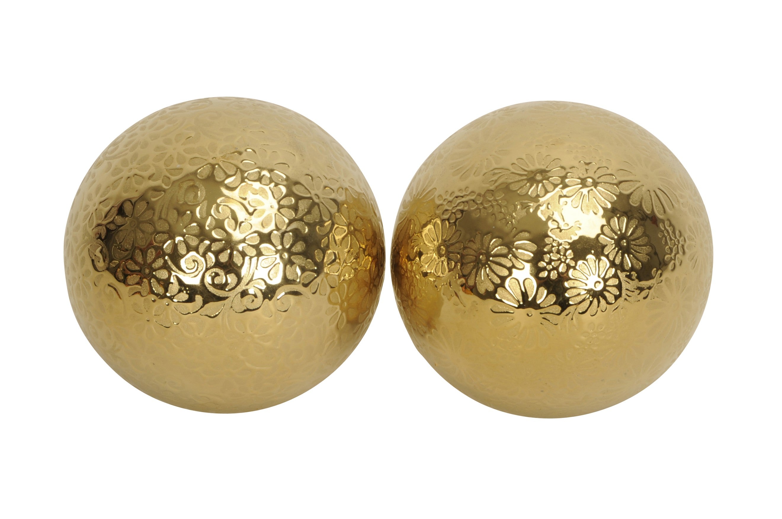 Schwimmkugel gold Ø8cm/Ø10cm Blüten Porzellan 2fach sort. Gartendekoration Schwimmende Deko Kugeln für Teich, Brunnen & Wasserschalen Elegante Garten Deko 2Größen wählbar
