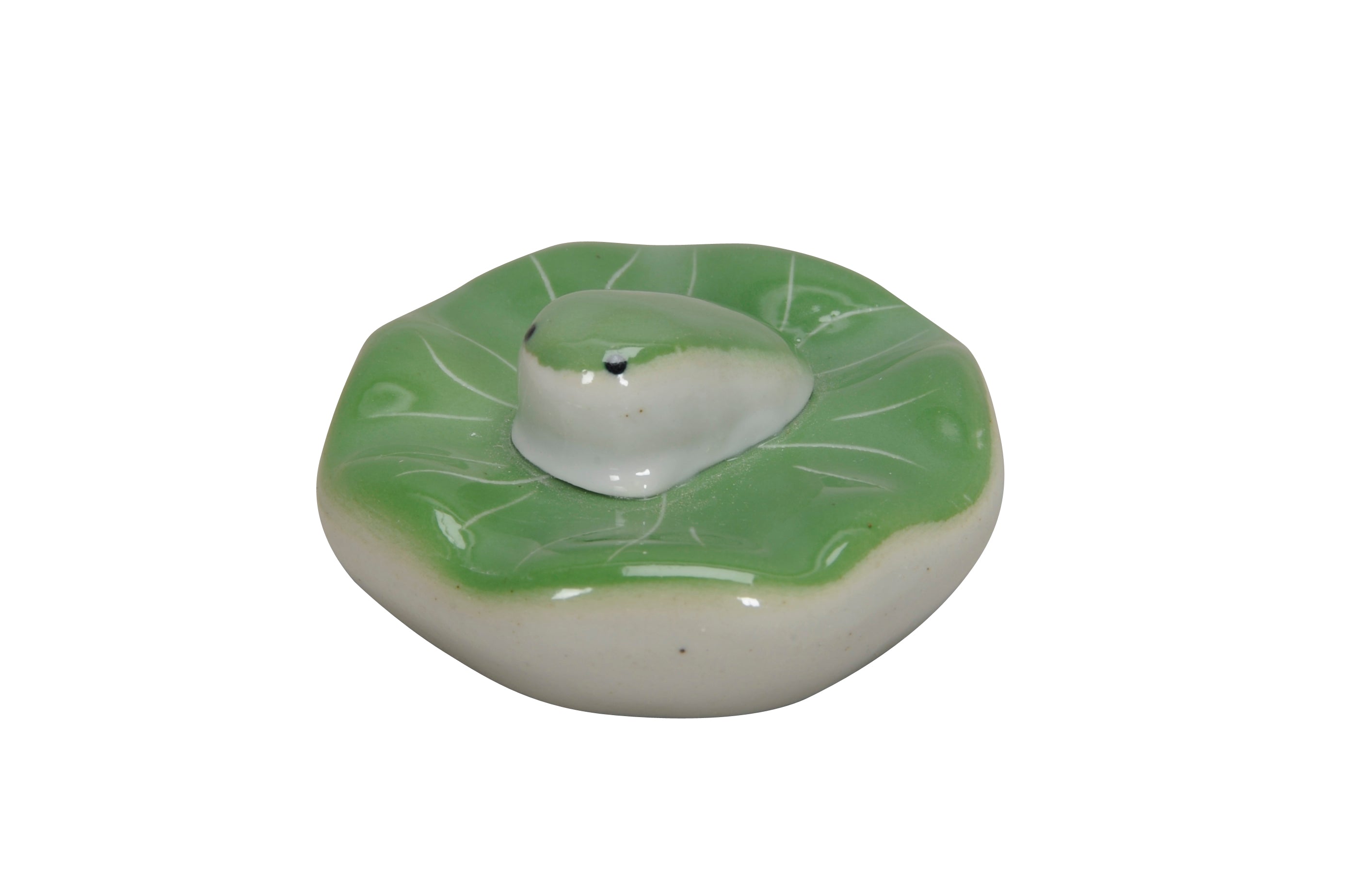 Schwimmfrosch auf Blatt aus Porzellan Grün Dekoratives 3er Set Schwimmende Teichdekoration für Miniteich Wasserschale Garten und Terrasse 6x6cm H3cm