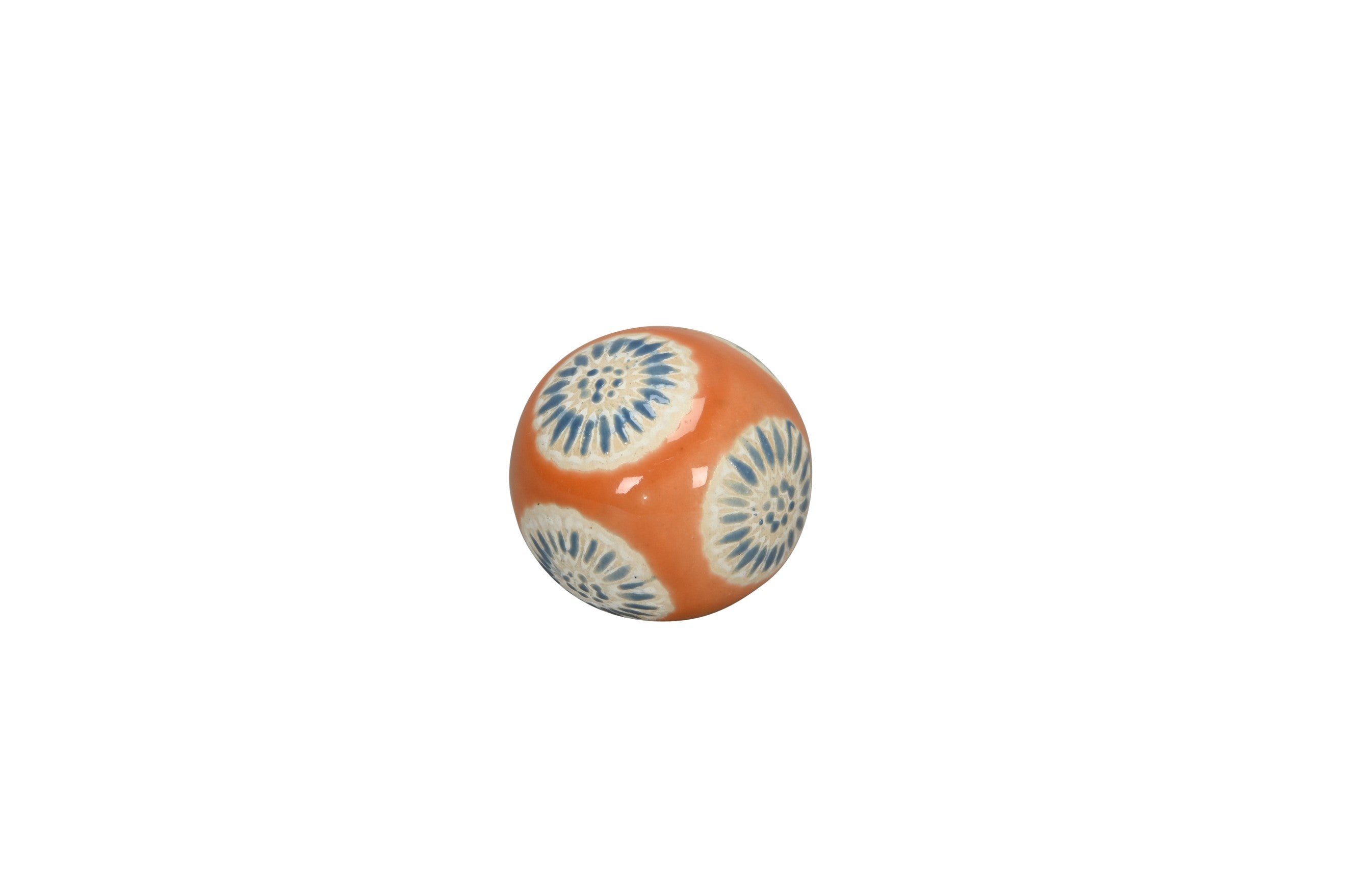 Schwimmkugel orange/blau Ø4cm/Ø6cm/Ø8cm Blüten Porzellan 3er Set Gartendekoration Schwimmende Deko Kugeln für Teich, Brunnen & Wasserschalen Elegante Garten Deko