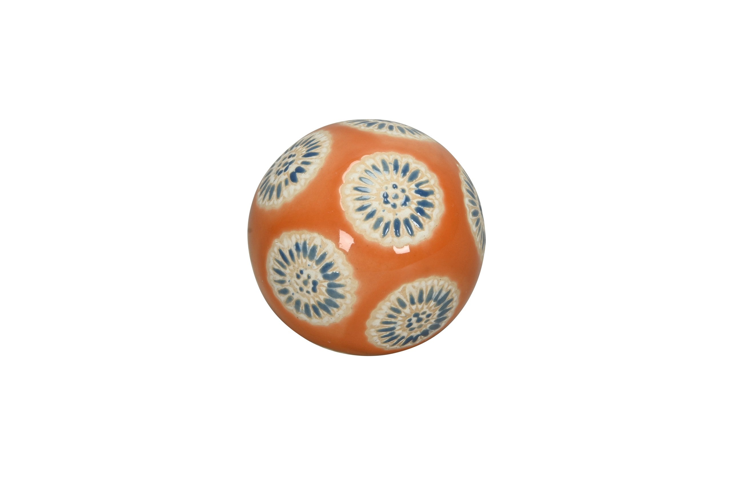 Schwimmkugel orange/blau Ø4cm/Ø6cm/Ø8cm Blüten Porzellan 3er Set Gartendekoration Schwimmende Deko Kugeln für Teich, Brunnen & Wasserschalen Elegante Garten Deko