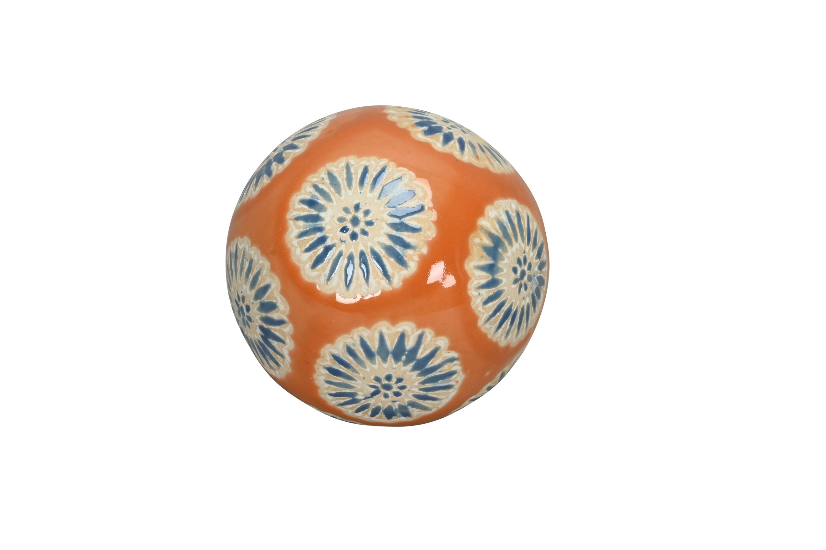 Schwimmkugel orange/blau Ø4cm/Ø6cm/Ø8cm Blüten Porzellan 3er Set Gartendekoration Schwimmende Deko Kugeln für Teich, Brunnen & Wasserschalen Elegante Garten Deko
