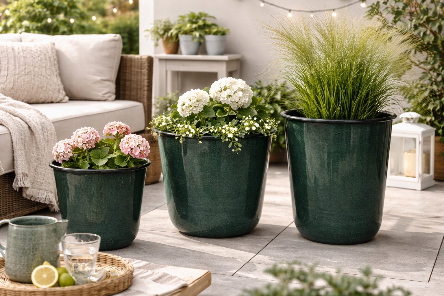 Kübel Metall Pflanzgefäß dunkelgrün Pflanztopf Ø26+28+32cm Blumenkübel Pflanzschale Blumentopf Garten 3Größen wählbar