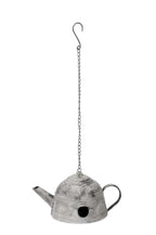 Nistkasten Vogelhaus Metall zum Hängen Teekanne Shabby Ø32x22cm H17cm grau/schwarz