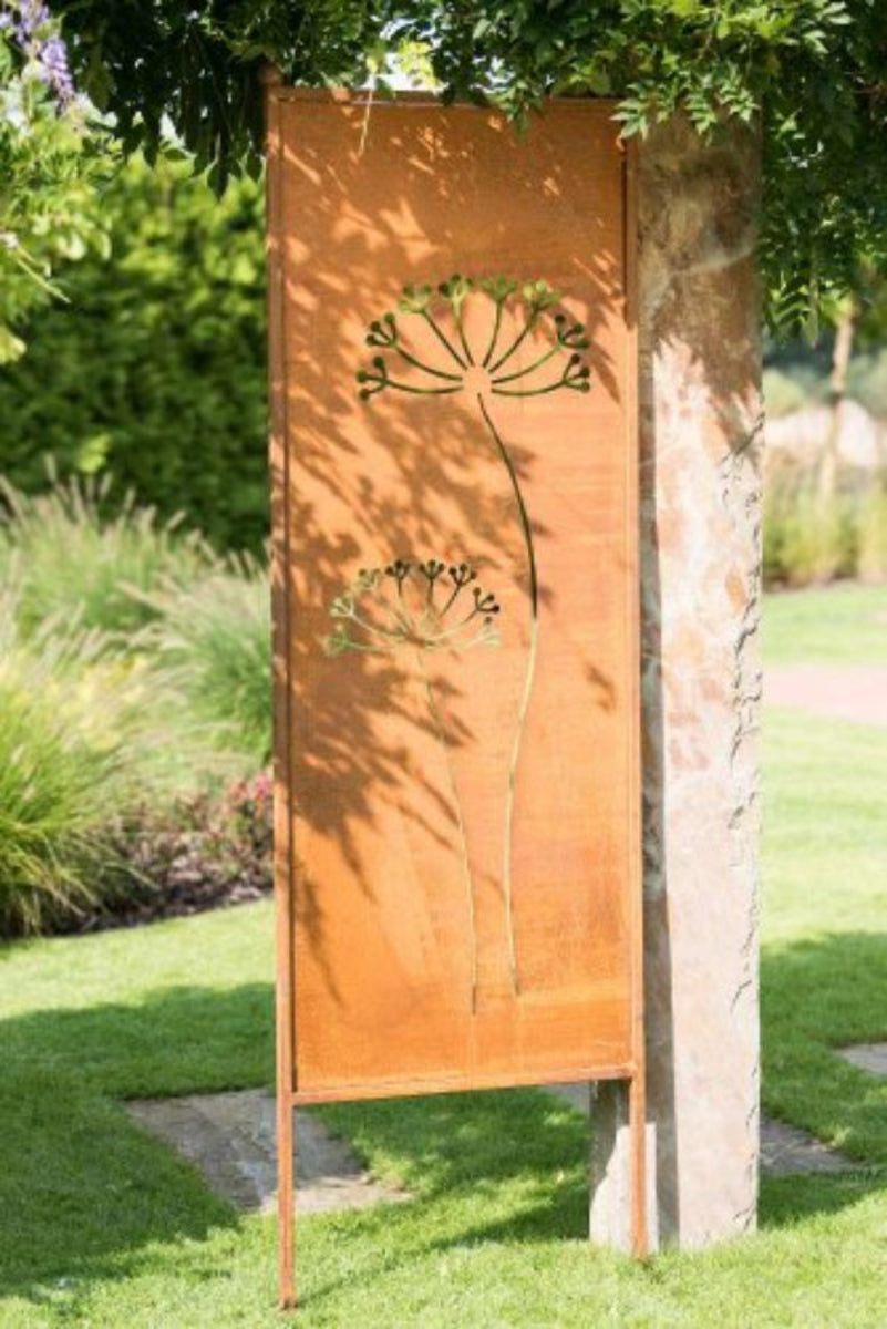 Stele Metall "Dolde" Sichtschutz Edelrost in 3 Größen wählbar