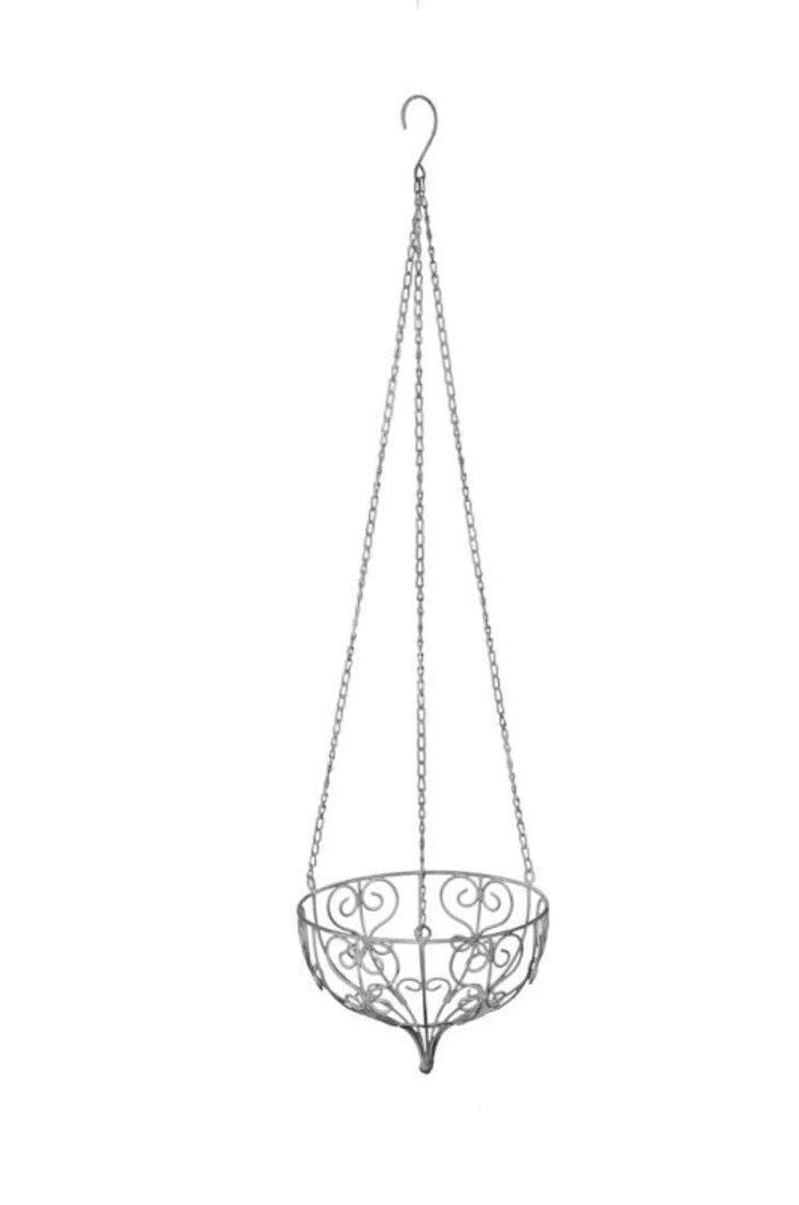 Pflanzgefäß Ampel Metall Schale zum Hängen grau Ø25cm H18cm + Kette