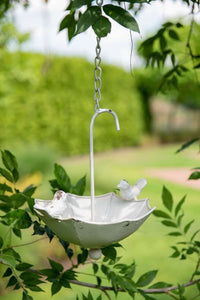 Vogel Futterplatz Schirm/Vogel Metall weiß Vintage 19x24cm H24cm + Kette Garten
