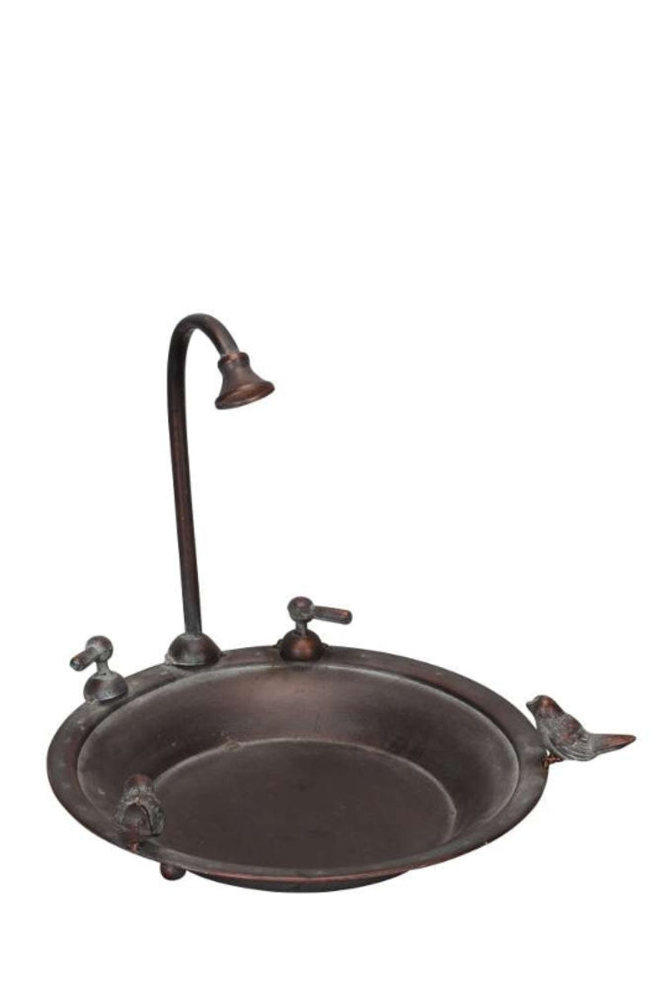 Vogelbad Metall bronze matt Wasserhahn Vogel Vogeltränke Vogelfutterplatz Ø33cm 32cm Garten