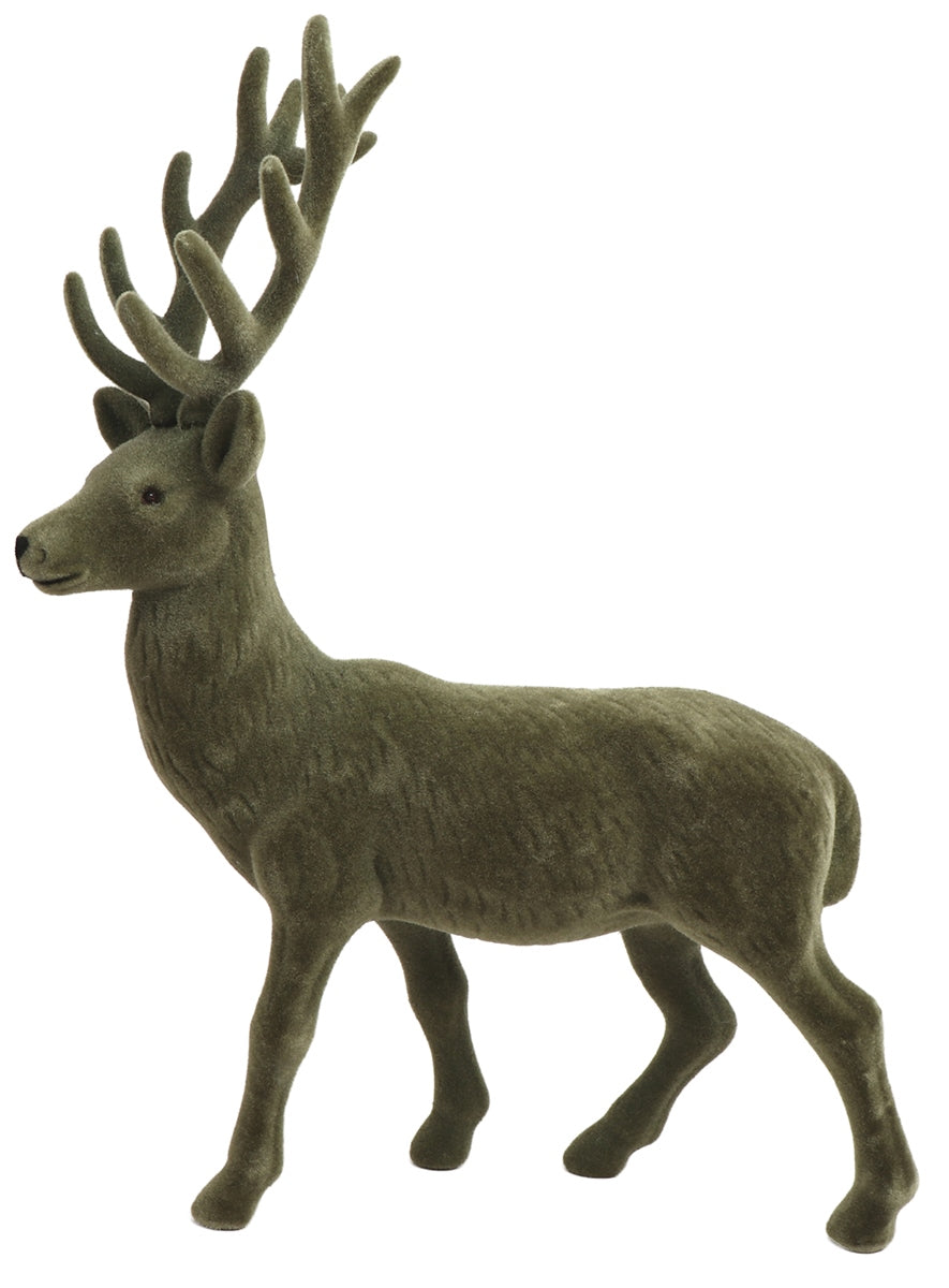 Hirsch Rentier grün beflockt stehend H33cm Skulptur Polyester Weihnachten Figur Skulptur