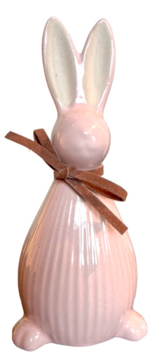 Keramik Hase 2er Set Dekofigur Ø7cm H17cm rosa Osterdeko Frühjahrsdekoration Wohnaccessoire