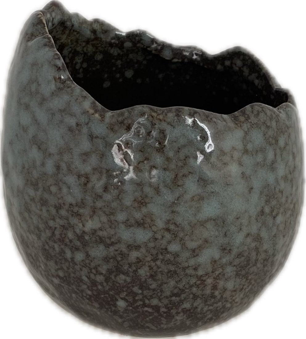 Pflanzei Eierschalen-Pflanzgefäß Keramik blau-natur Eierschalen-Topf Blumentopf H9,5cm+12cm 2Größen wählbar