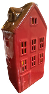 LED Haus mit Beleuchtung rot/natur 10x7cm H21cm Dekohaus Keramik Weihnachten Lichterhaus