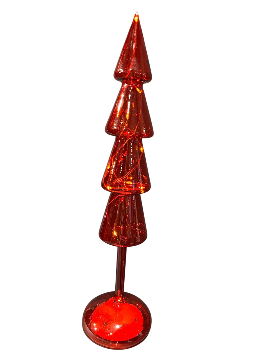 LED Tanne Glas H36cm rot 10LED Lichter mit Timerfunktion Tannenbaum Weihnachten Tischdeko