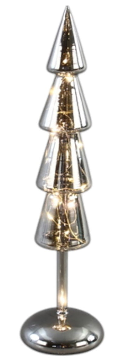 LED Tanne Glas H36cm silber 10LED Lichter mit Timerfunktion Tannenbaum Weihnachten Tischdeko (Kopie)