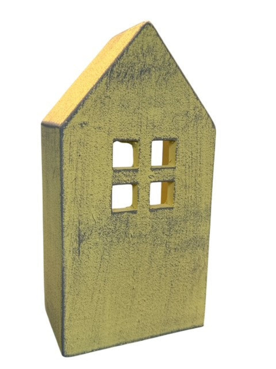 Lichterhaus Zement gelb Höhe 19,5cm + 22,5 cm Deko Haus für Licht  Teelichthaus für Wohnbereich 2Größen wählbar