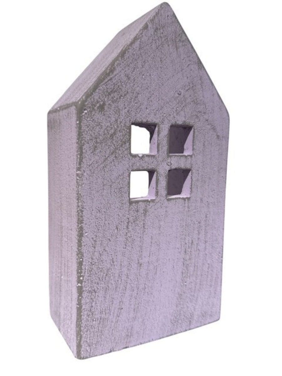 Lichterhaus Zement violett Höhe 19,5cm + H22,5 cm Deko Haus für Licht Teelichthaus für Wohnbereich 2Größen wählbar