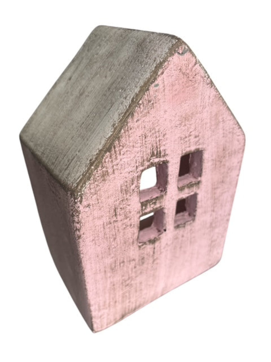 Lichterhaus Zement Rosa Höhe 19,5cm + 22,5 cm Deko Haus für Licht Teelichthaus für Wohnbereich 2Größen wählbar
