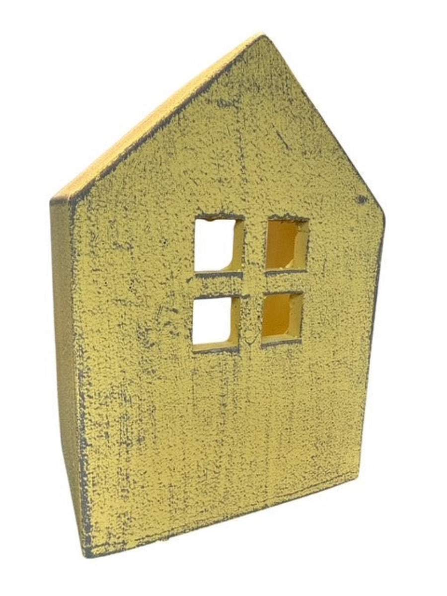 Lichterhaus Zement gelb Höhe 19,5cm + 22,5 cm Deko Haus für Licht  Teelichthaus für Wohnbereich 2Größen wählbar