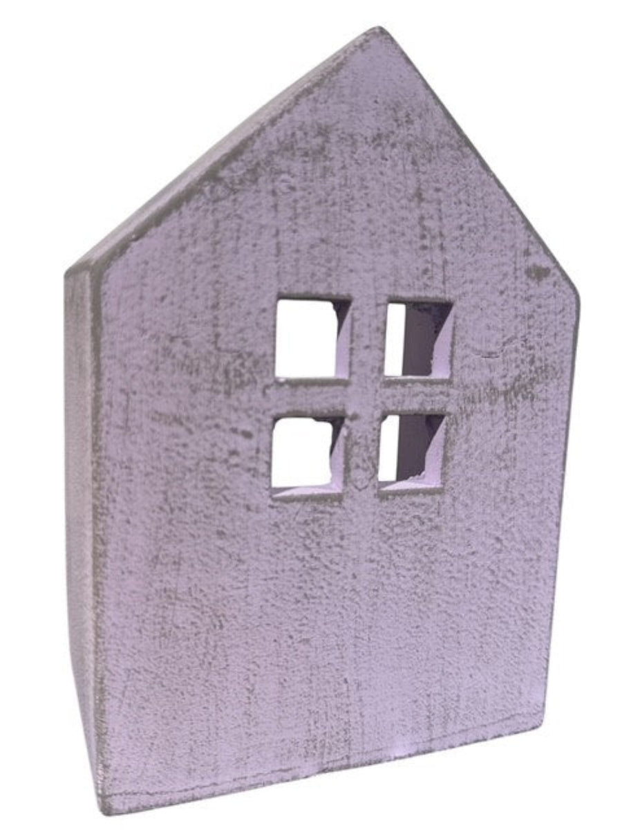 Lichterhaus Zement violett Höhe 19,5cm + H22,5 cm Deko Haus für Licht Teelichthaus für Wohnbereich 2Größen wählbar