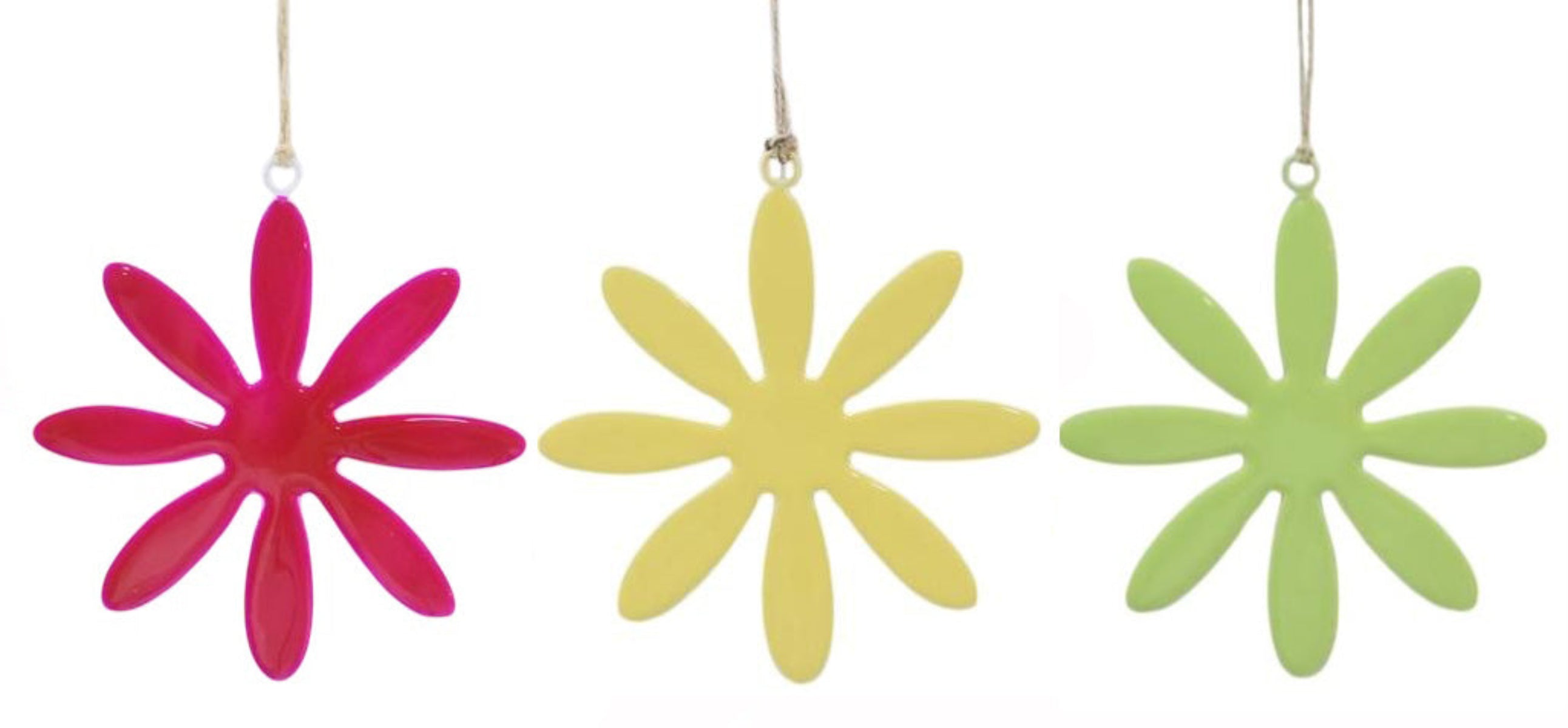 Metall Blume zum Hängen – Ø 16 cm – 3-farbig sortiert Pink, Gelb & Grün Dekorative Hängeblume für Fenster, Wohnbereich & Garten – Frühlingsdeko