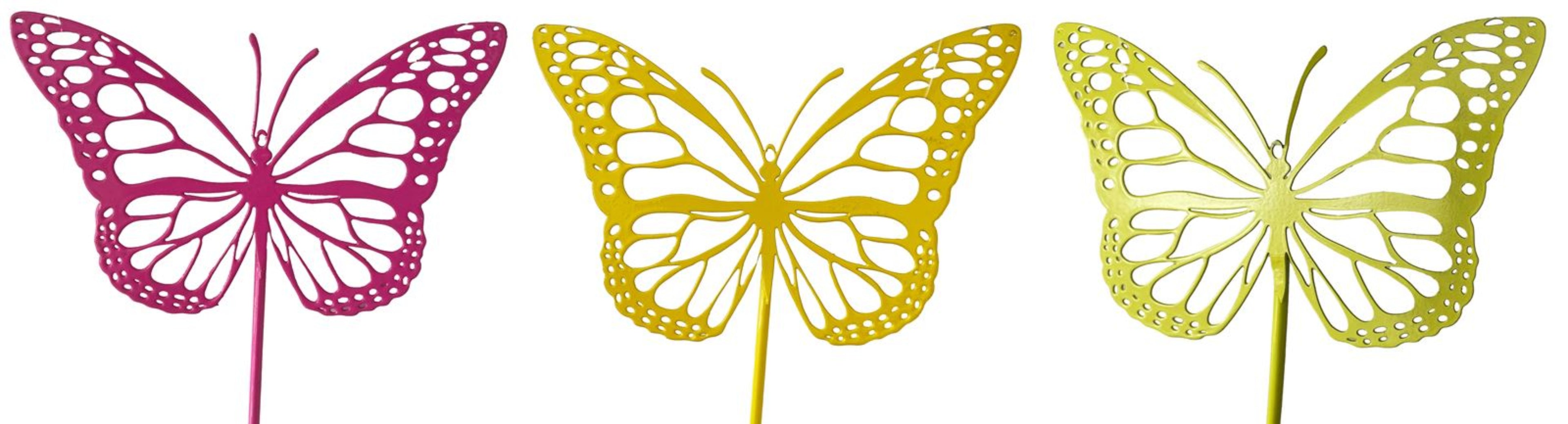 Schmetterling Metall am Stab – 15 cm Schmetterling, Gesamtlänge 60 cm – Gelb, Pink & Zitrone – Dekostecker für Garten & Balkon (farblich sortiert)