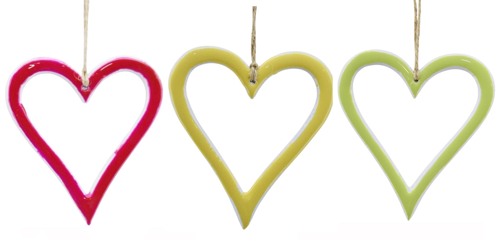 Metall Herz zum Hängen – Ø 10 cm – 3-farbig sortiert Pink, Gelb & Grün Dekorative Hängeherz für Fenster, Wohnbereich & Garten – Frühlingsdeko