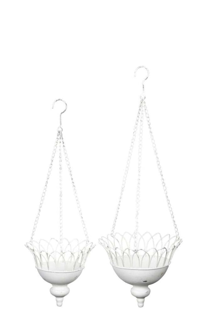 Pflanzgefäß Ampel 2erSet Metall Schale zum Hängen weiß  Ø23cm/27cm + Kette Garten