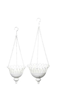 Pflanzgefäß Ampel 2erSet Metall Schale zum Hängen weiß  Ø23cm/27cm + Kette Garten