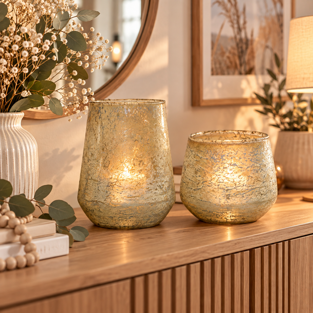 Windlicht Teelichthalter Glas grün/silber matt 2Größen wählbar