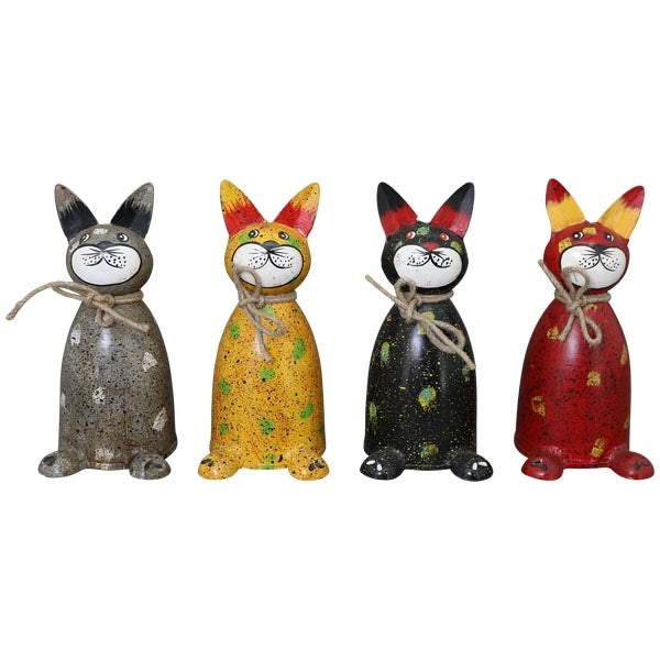 Zaunfigur Zaunhocker Katze Kanu Metall 10x10x21 cm Pfostenhocker Dekofigur Garten 4Farben wählbar