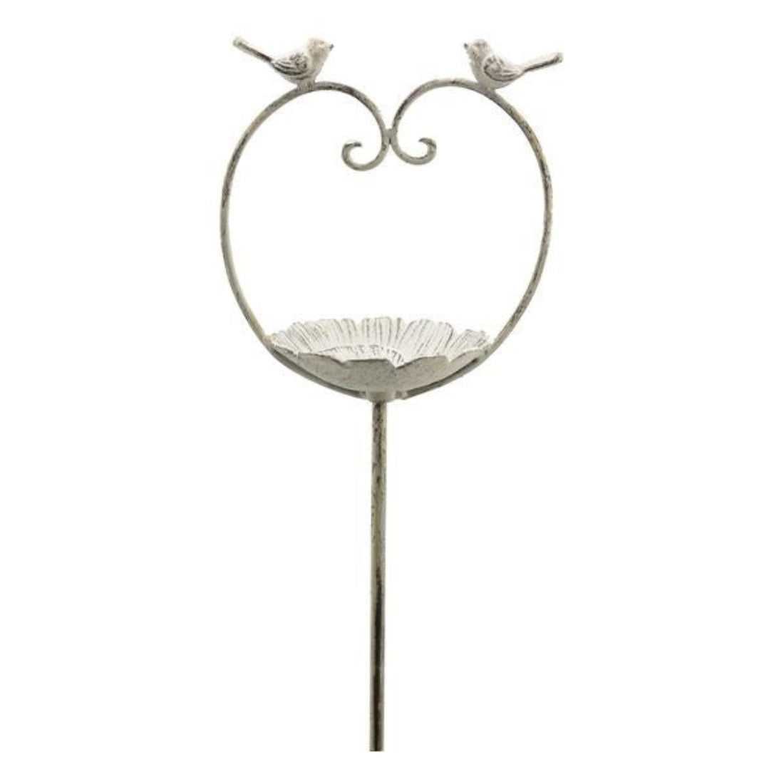 Vogel Futterplatz Herz/Vogel Metall weiß Vintage H104cm Futterstation Vogeltränke