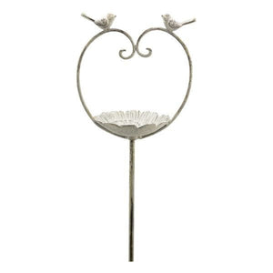 Vogel Futterplatz Herz/Vogel Metall weiß Vintage H104cm Futterstation Vogeltränke