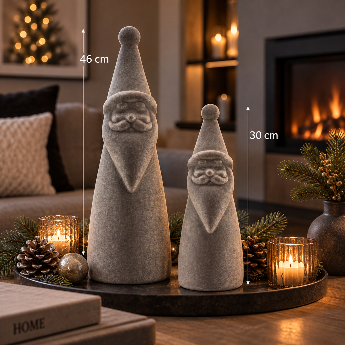 Weihnachtsmann Santa Nikolaus grau/braun H30cm + H46cm Skulptur Poly Weihnachten Figur 2Größen wählbar
