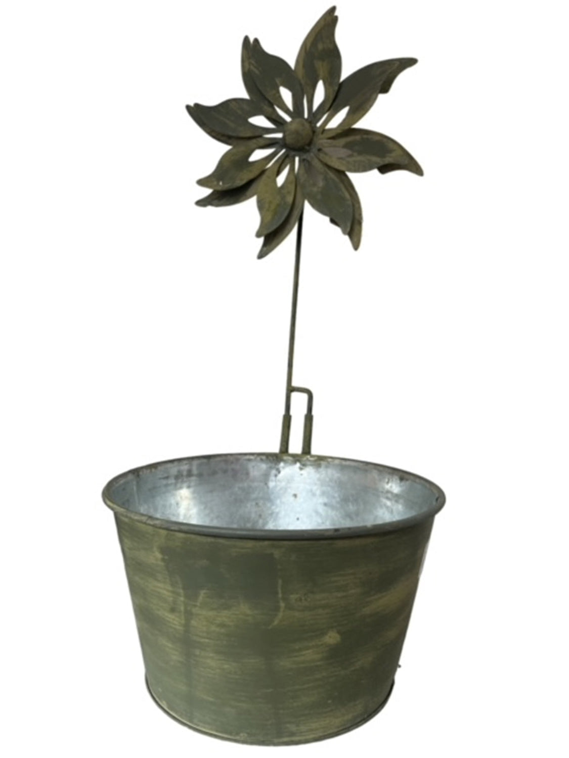 Metall Schale mit Windmühle Pflanzgefäß Metallschale Pflanzkübel Pflanzschale grün gewischt Ø25/32cm 2Größen wählbar