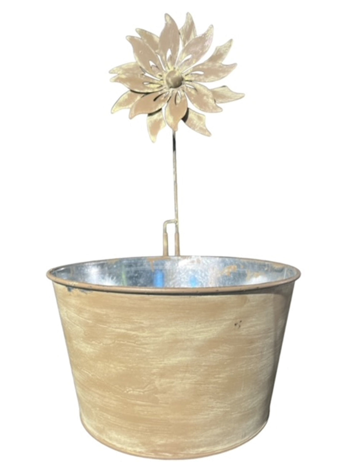 Metall Schale mit Windmühle Pflanzgefäß Metallschale Pflanzkübel Pflanzschale gelb gewischt Ø25/32cm 2Größen wählbar