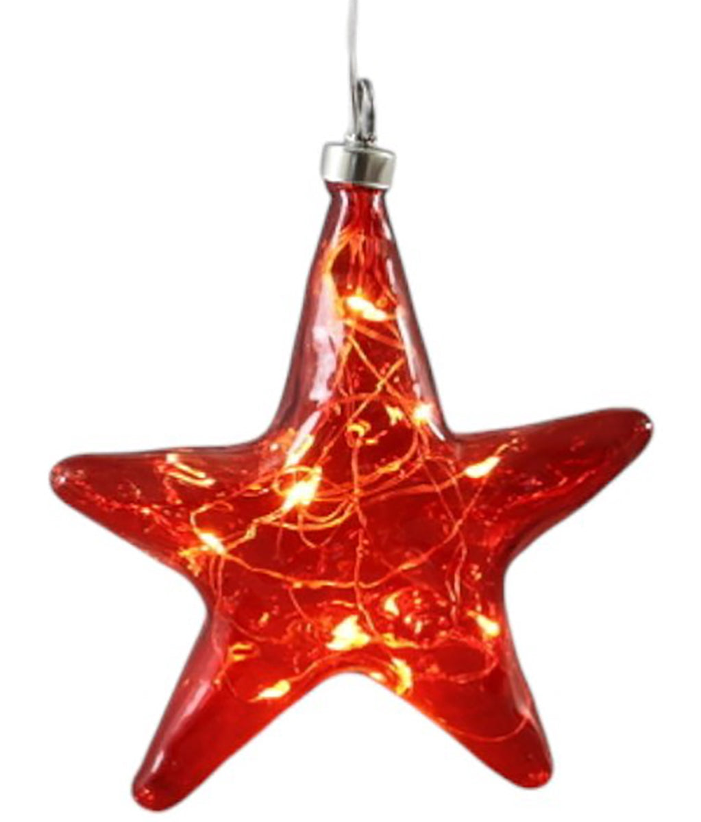 LED Stern Glas Ø12cm+Ø15cm rot 10LED Lichter transparent mit Timer Dekohänger Weihnachten Fensterdeko 2Größen wählbar