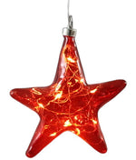 Lade das Bild in den Galerie-Viewer, LED Stern Glas Ø12cm+Ø15cm rot 10LED Lichter transparent mit Timer Dekohänger Weihnachten Fensterdeko 2Größen wählbar
