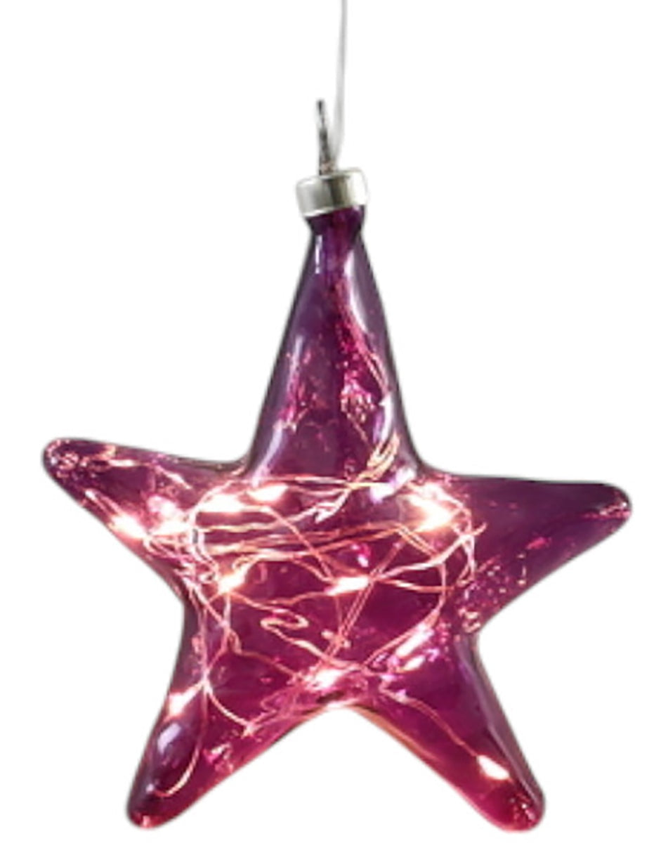 LED Stern Glas Ø12cm+Ø15cm violett 10LED Lichter transparent mit Timer Dekohänger Weihnachten Fensterdeko 2Größen wählbar