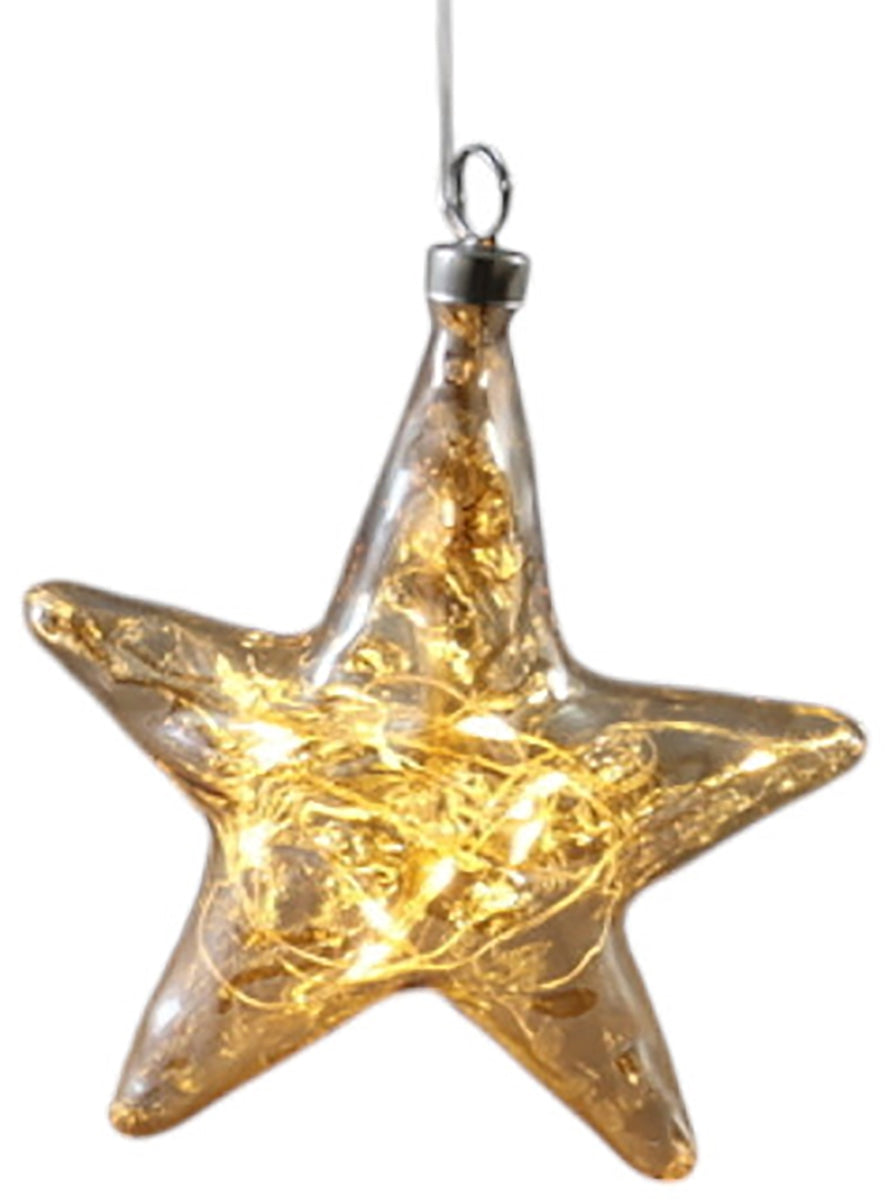 LED Stern Glas Ø12cm amber 10LED Lichter transparent mit Timer Dekohänger Weihnachten Fensterdeko