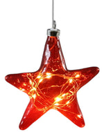Lade das Bild in den Galerie-Viewer, LED Stern Glas Ø12cm+Ø15cm rot 10LED Lichter transparent mit Timer Dekohänger Weihnachten Fensterdeko 2Größen wählbar

