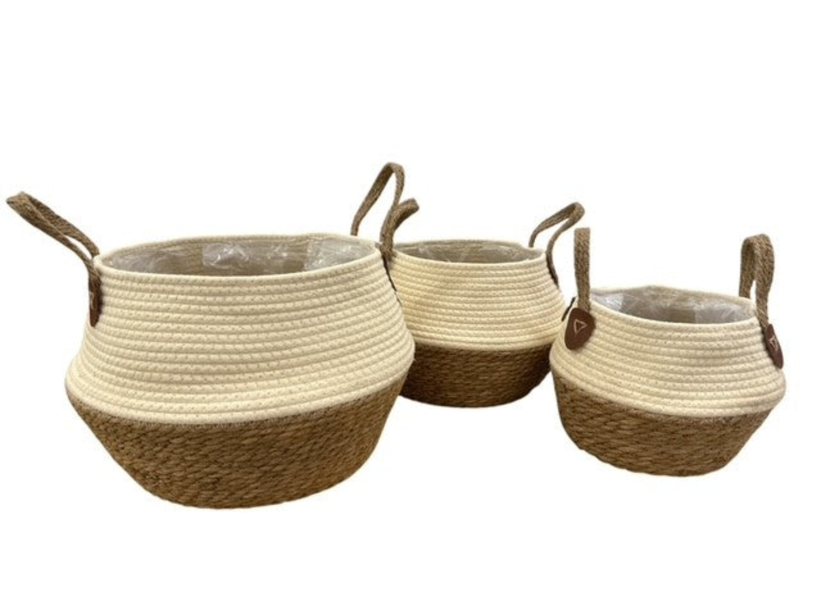 Korb mit Henkel 3er Set – Natur/Creme – Ø 30/25/20 cm – Geflochtene Aufbewahrungskörbe – Deko & Ordnung für Wohnbereich