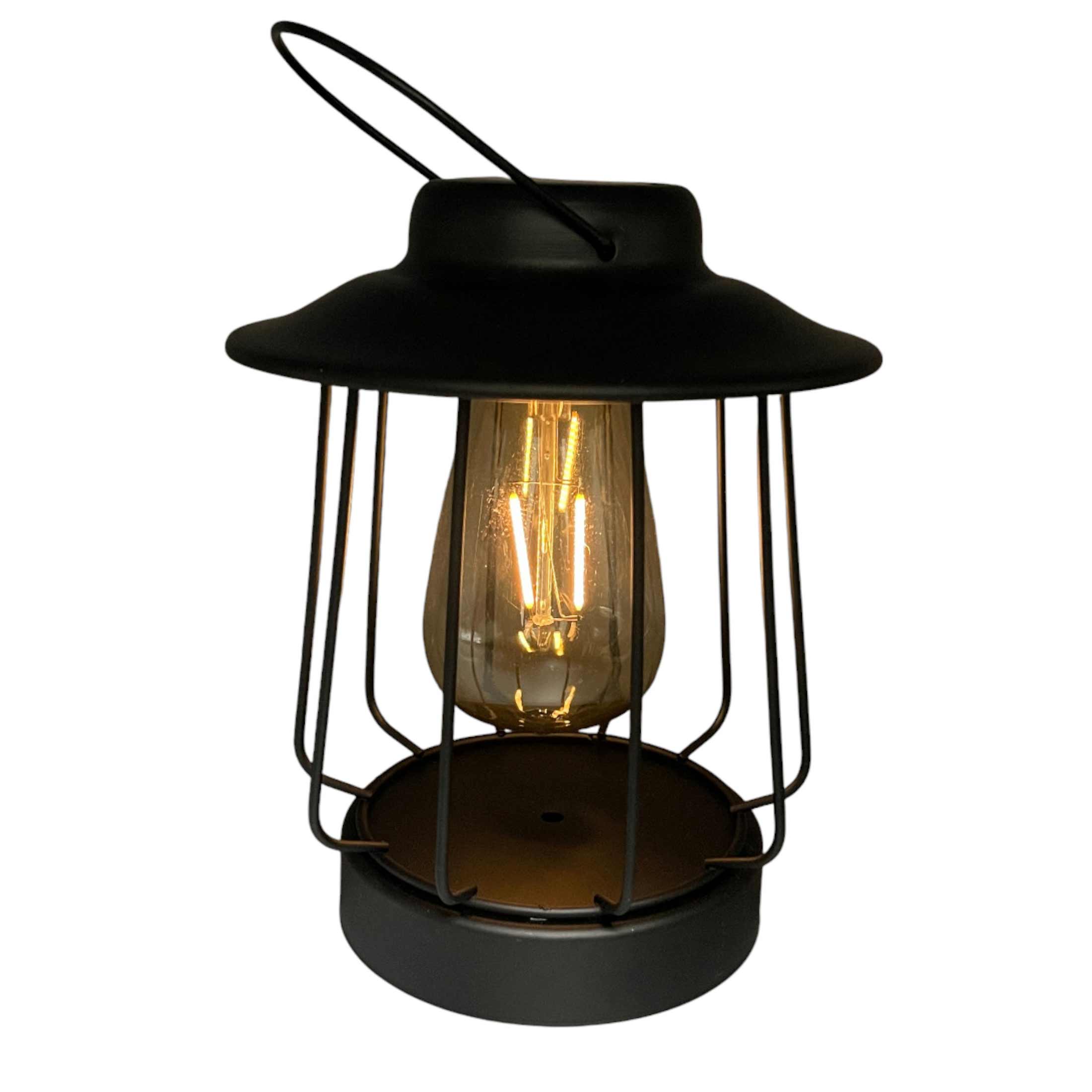 Solar Laterne Tischlampe LED 16x H19cm matt Schwarz Metall Outdoor & Indoor Warmweißes Licht – Kabellos & Wetterfest