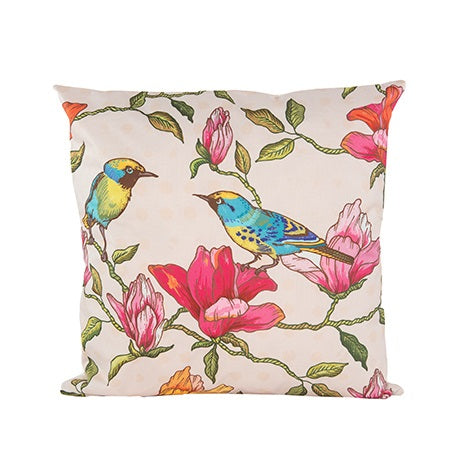 Outdoor Kissen 45x45cm Vögel Gartenkissen mit Reißverschluss, wasser- und schmutzabweisend, Bezug abnehmbar, dekoratives Zierkissen für Garten, Balkon & Terrasse, creme/bunt