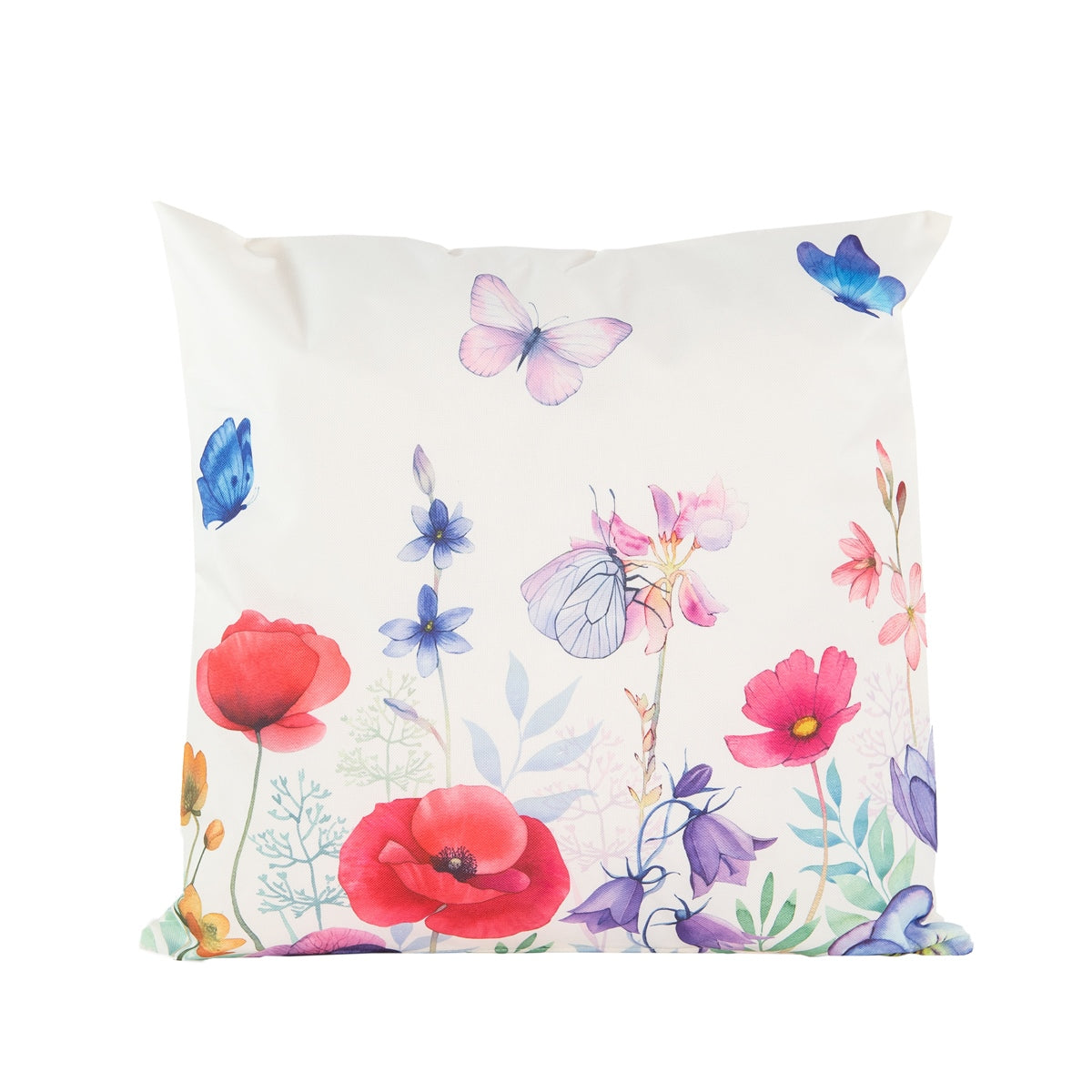 Outdoor Kissen 60x60cm Feldblumen Gartenkissen mit Reißverschluss, wasser- und schmutzabweisend, Bezug abnehmbar, dekoratives Zierkissen für Garten, Balkon & Terrasse, weiß/bunt