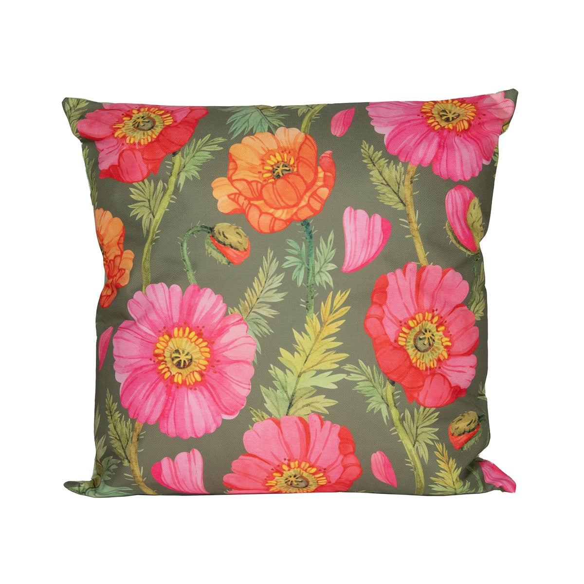 Outdoor Kissen 60x60cm Mohnblume Gartenkissen mit Reißverschluss, wasser- und schmutzabweisend, Bezug abnehmbar, dekoratives Zierkissen für Garten, Balkon & Terrasse, grün/bunt
